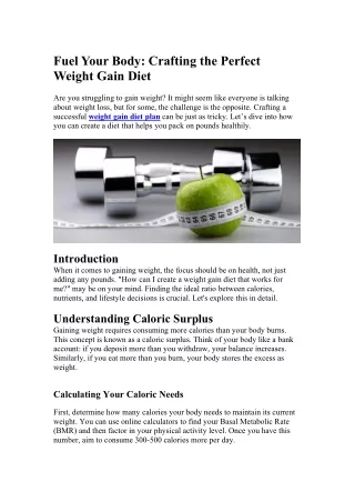 Fuel Your Body Crafting the Perfect Weight Gain Diet