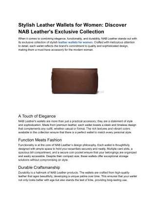 Stylish Leather Wallets for Women_ Discover NAB Leather's Exclusive Collection