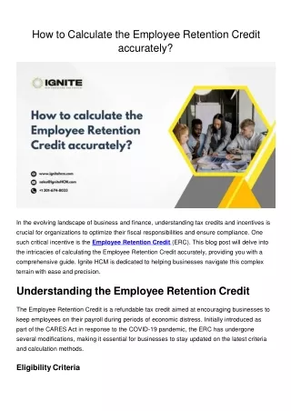 How to calculate the Employee Retention Credit accurately