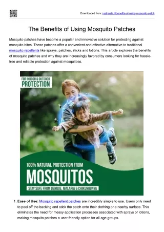 The Benefits of Using Mosquito Patches