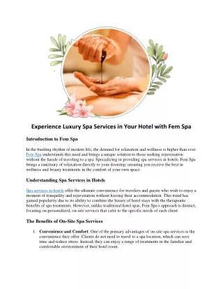 Experience Luxury Spa Services in Your Hotel with Fem Spa