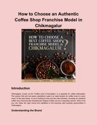 How to Choose an Authentic Coffee Shop Franchise Model in Chikmagalur