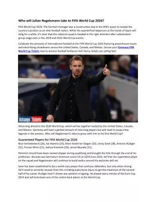Who will Julian Nagelsmann take to FIFA World Cup 2026