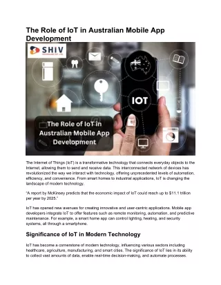 The Role of IoT in Australian Mobile App Development - PDF Guide