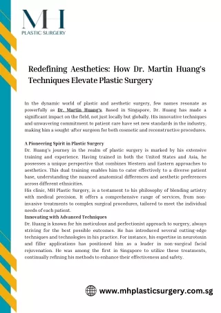 Redefining Aesthetics: How Dr. Martin Huang’s Techniques Elevate Plastic Surgery