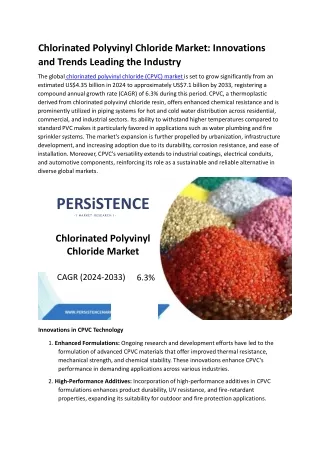 Chlorinated Polyvinyl Chloride Market: Innovations & Trends Leading the Industy
