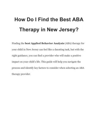 The Benefits of ABA Therapy for ADHD and ODD in New Jersey