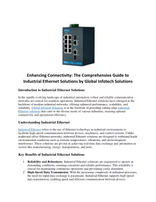 Enhancing Connectivity -The Comprehensive Guide to Industrial Ethernet Solutions by Global Infotech Solutions