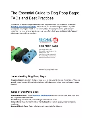 Top-Quality Dog Poop Bag Exporter: Your Reliable Partner