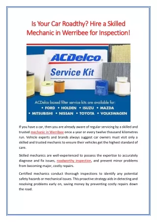 Is Your Car Roadthy Hire a Skilled Mechanic in Werribee for Inspection