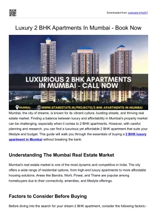 Luxurious 2 BHK Apartments In Mumbai - Call Now