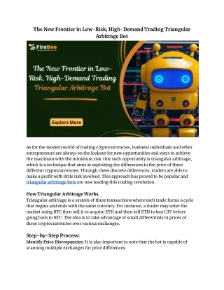 The New Frontier in Low-Risk, High-Demand Trading Triangular Arbitrage Bot