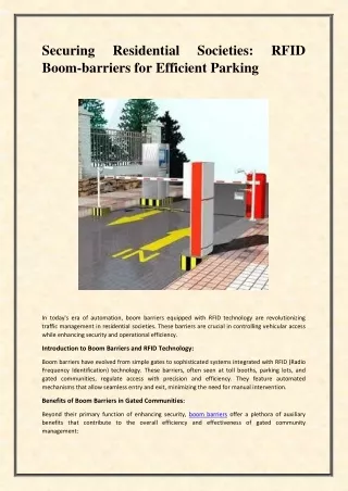 Securing Residential Societies RFID Boom-barriers for Efficient Parking