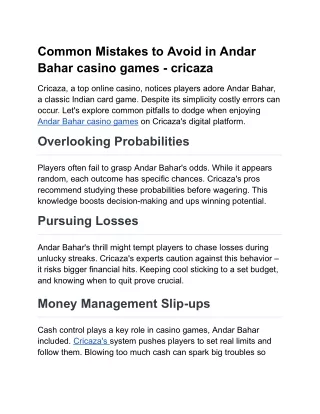 Common Mistakes to Avoid in Andar Bahar casino games - cricaza