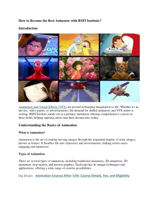 How to Become the Best Animator with RSFI Institute