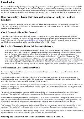How Personalized Laser Hair Removal Works: A Guide for Lubbock Residents