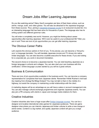 SIFIL- Dream Jobs After Learning Japanese