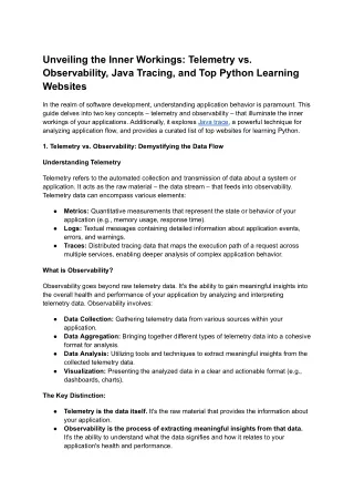 Unveiling the Inner Workings_ Telemetry vs. Observability, Java Tracing, and Top Python Learning Websites