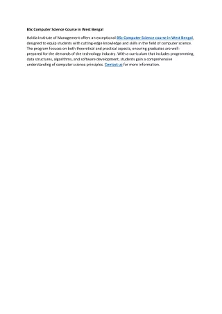 BSc Computer Science Course in West Bengal