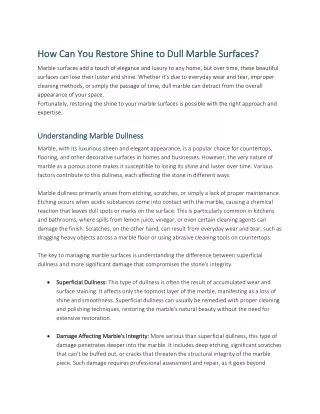 How Can You Restore Shine to Dull Marble Surfaces