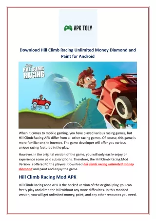 Download Hill Climb Racing Unlimited Money Diamond and Paint for Android