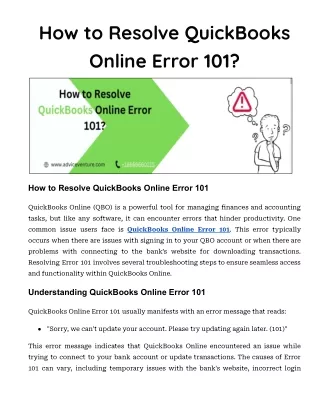 How to Resolve QuickBooks Online Error 101