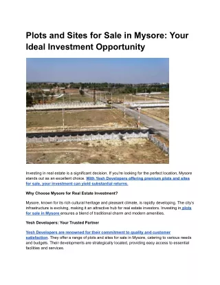 Plots and Sites for Sale in Mysore_ Your Ideal Investment Opportunity