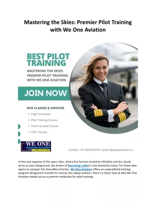 Mastering the Skies: Premier Pilot Training with We One Aviation