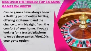 Discover the Thrills Top 5 Casino Games on  Vbet10