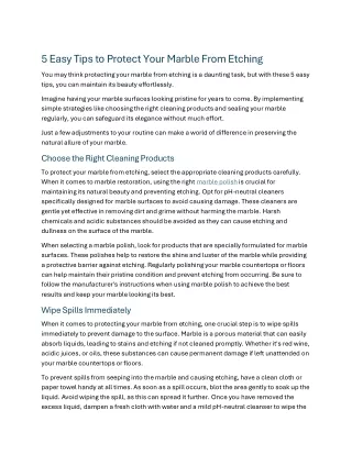 5 Easy Tips to Protect Your Marble From Etching