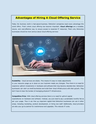 Advantages of Hiring A Cloud Offering Service