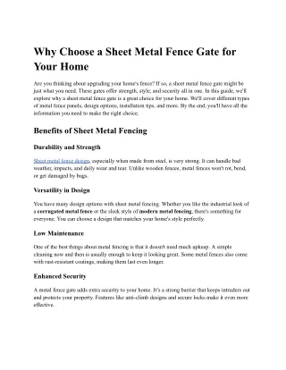 Why Choose a Sheet Metal Fence Gate for Your Home