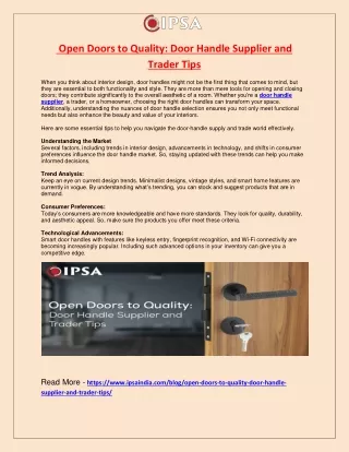 Open Doors to Quality - Door Handle Supplier and Trader Tips