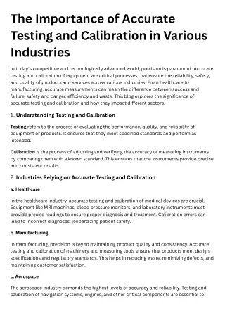 The Importance of Accurate Testing and Calibration in Various Industries