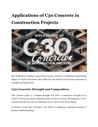 Applications of C30 Concrete in Construction Projects