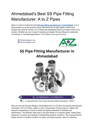 Ahmedabad's Best SS Pipe Fitting Manufacturer_ A to Z Pipes