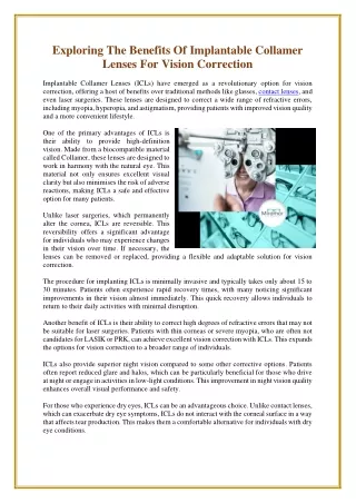 Exploring The Benefits Of Implantable Collamer Lenses For Vision Correction
