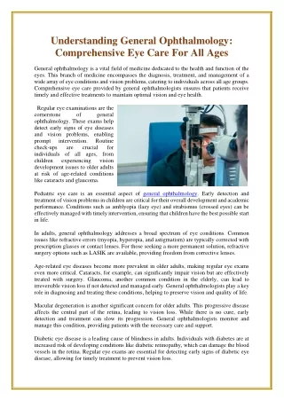 Understanding General Ophthalmology - Comprehensive Eye Care For All Ages