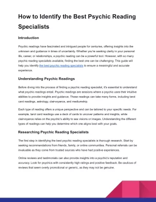 How to Identify the Best Psychic Reading Specialists