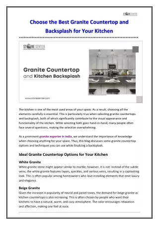 Choose the Best Granite Countertop and Backsplash for Your Kitchen