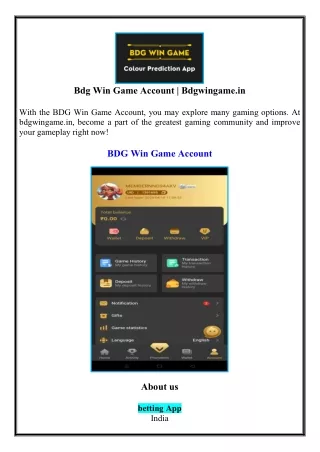 Bdg Win Game Account | Bdgwingame.in