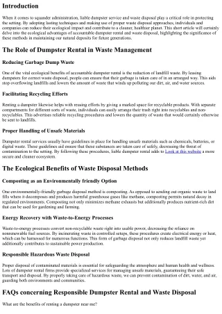 The Ecological Advantages of Responsible Dumpster Rental and Garbage Disposal