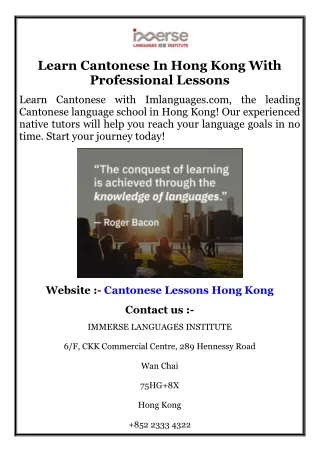 Learn Cantonese In Hong Kong With Professional Lessons