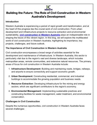 Building the Future-The Role of Civil Construction in Western Australia's Development