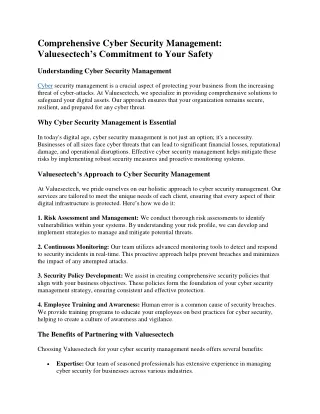 Comprehensive Cyber Security Management