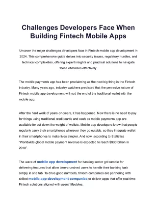 Challenges Developers Face When Building Fintech Mobile Apps