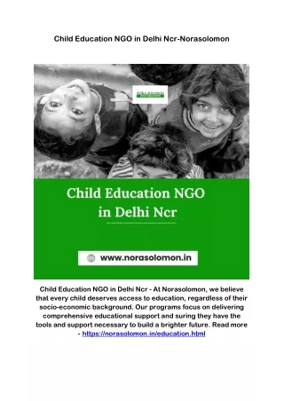 Child Education NGO in Delhi Ncr-Norasolomon