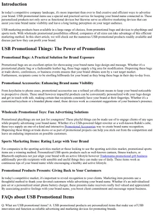 USB Promotional Items: Maintaining Your Brand Name Connected In