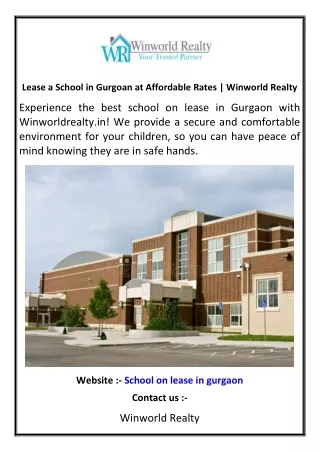 Lease a School in Gurgoan at Affordable Rates | Winworld Realty