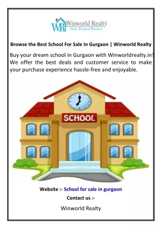 Browse the Best School For Sale In Gurgaon | Winworld Realty